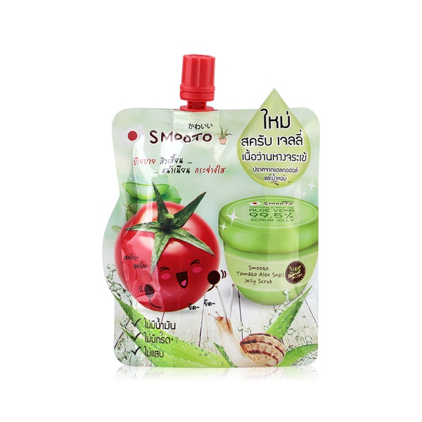 Smooto Tomato Aloe Snail Jelly Scrub 50g สมูทโตะ โทเมโท อโล สเนล เจลลี่ สครับ ว่านหางจระเข้(1ซอง)
