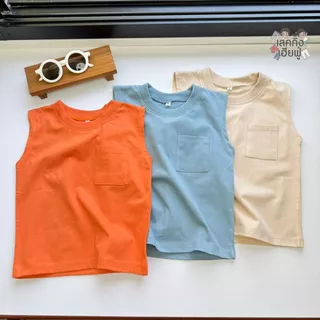 FUFU เสื้อยืดเด็ก เสื้อกล้ามเด็ก ขนาดเด็ก 6m-7y เสื้อแขนกุด มีกระเป๋า ผ้านุ่ม ลายน่ารัก (TST-2)