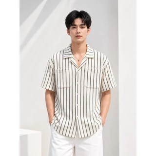 AMTAR Summer Knit Shirt เสื้อเชิ้ตโปร่ง ผ้าตาข่าย ลายทางสไตล์เกาหลี
