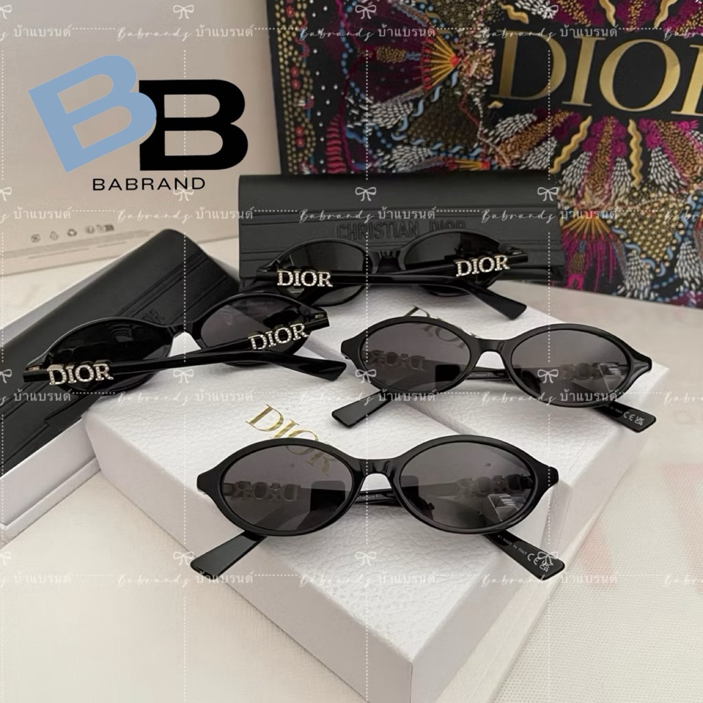 🔥พร้อมส่ง🔥New Dior Treasure R1F(มีแป้น)Black Oval sunglasses with Dior crystal สวยมากกกกค่ะ