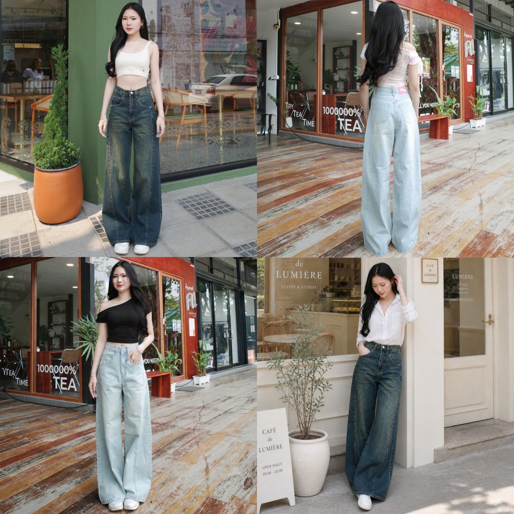 กางเกงยีนส์ขากระบอกใหญ่แต่งตะเข็บ รุ่น Vogue Jeans