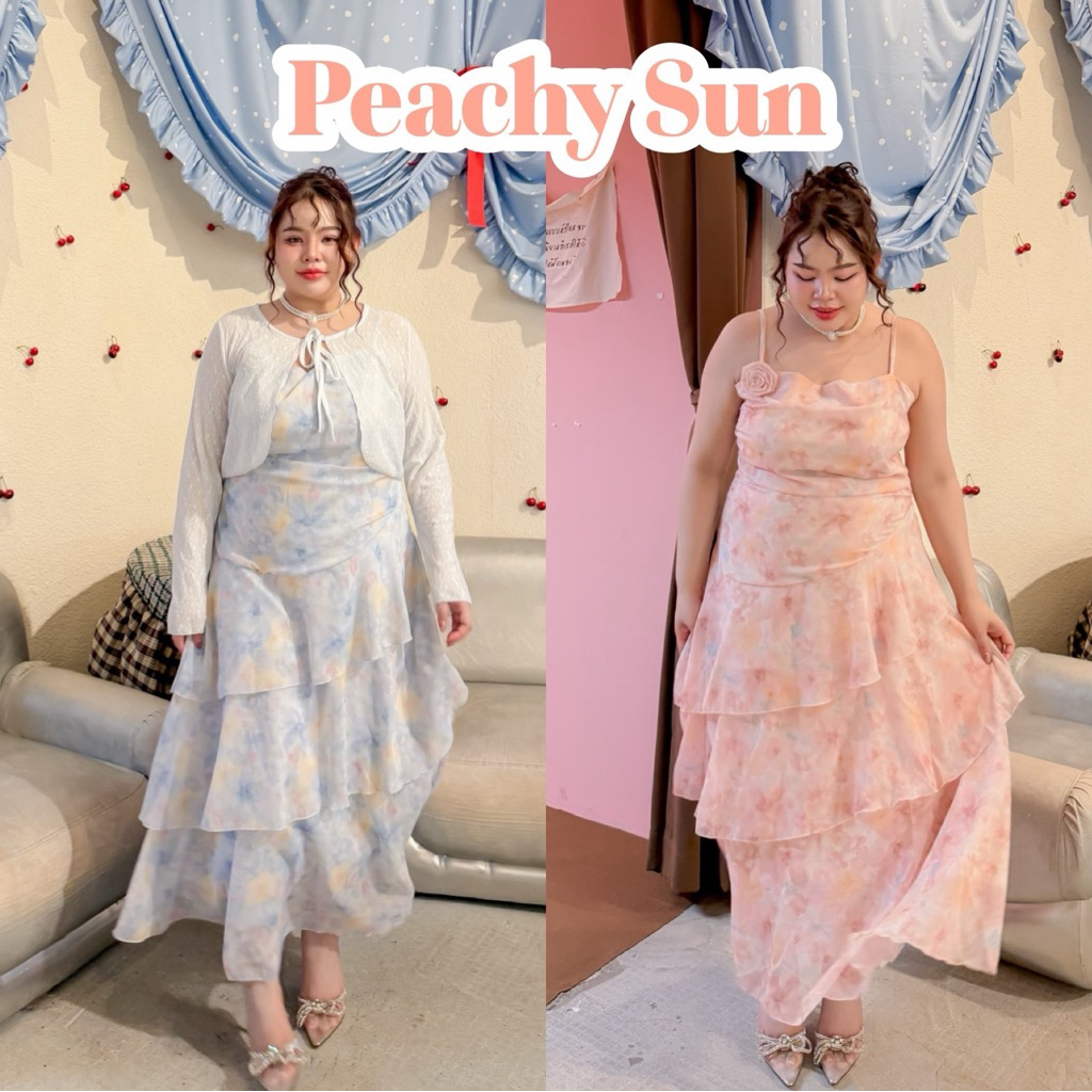 Lady M | Peachy Sun dress plussize เดรสยาวสาวอวบ มาพร้อมเสื้อคลุมแขนยาว สีสันสดใส ใส่ไปเที่ยวทะเล งานแต่ง ดินเนอร์