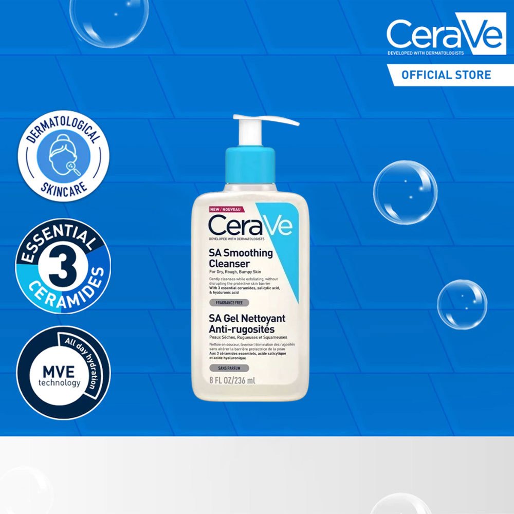 เซราวี CERAVE SA Smoothing Cleanser 236ml เอสเอ สมูทติ้ง คลีนเซอร์ผลิตภัณฑ์ทำความสะอาด สำหรับผิวหยาบกร้าน ไม่เรียบเนียน