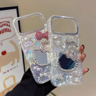 AD596 New case เคสเรซิ่นโบว์คิตตี้กระจก งานกระจกหลัง สำหรับI11-17PM กันกระแทกได้ สินค้าพร้อมจัดส่งจากไทย
