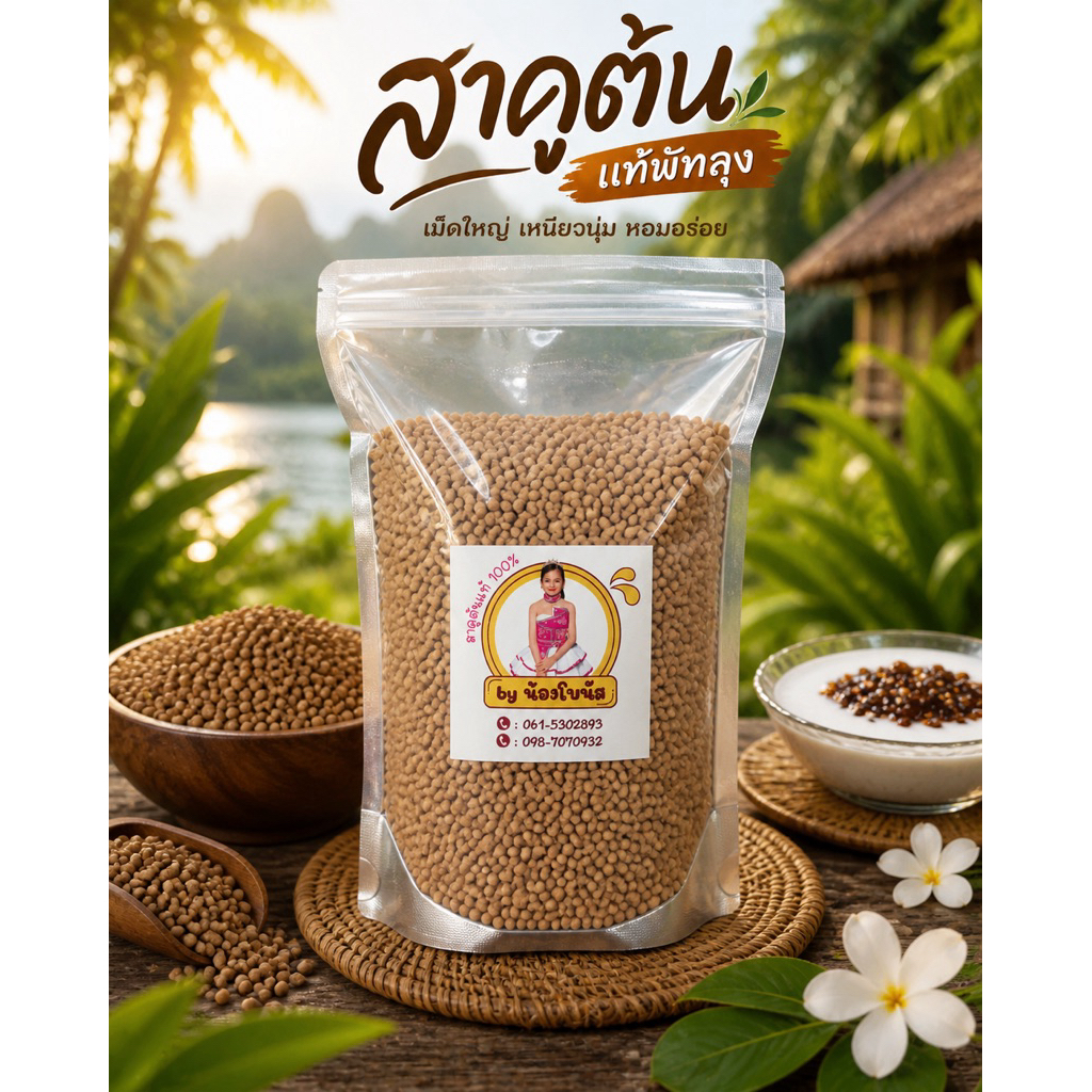 สาคูต้นแท้พัทลุง ขนาด500g เม็ดสวยเหนียวนุ่ม 100% ใครชอบสาคูหนึบๆ ต้องลอง!