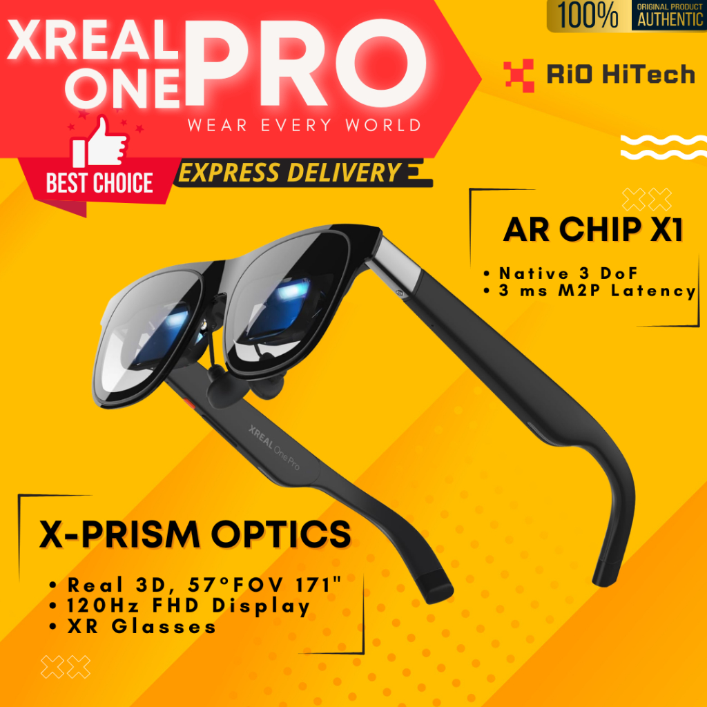 XREAL One Pro AR Glasses with X1 Chip, Native 3 DoF, X-Prism Optics, Real 3D, 57°FOV 171" 120Hz FHD 
