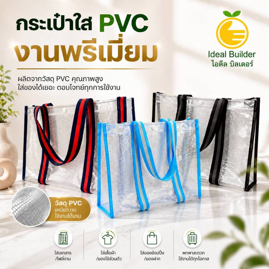 ราคาพิเศษ(พร้อมส่ง)กระเป๋าPVCใสกันน้ำ งานพรีเมี่ยมใส่หนังสือเรียน กระเป๋าช้อปปิ้ง ใบใหญ่ ใส่ได้จุใจ