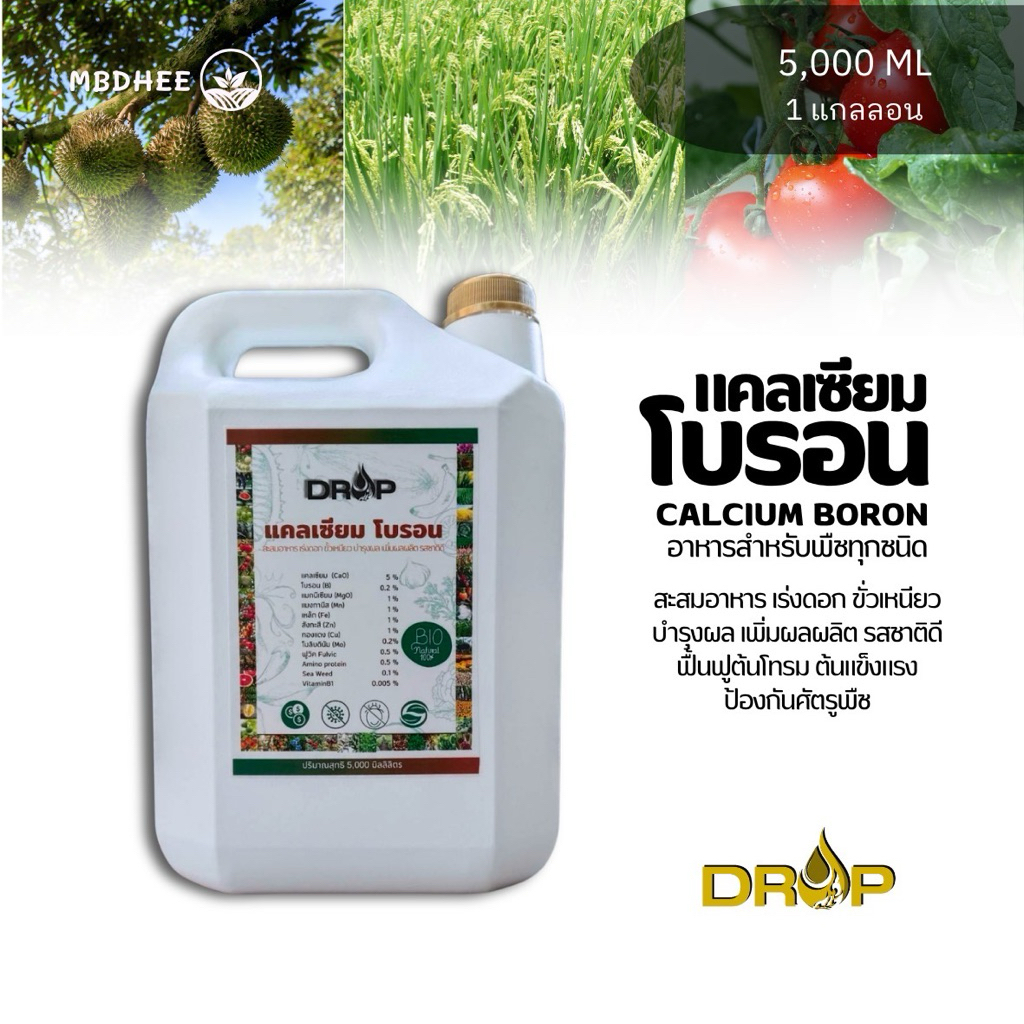 แคลเซียมโบรอน ขนาด 5 ลิตร เปิดตาดอก เร่งดอก ดอกดก เพิ่มการติดผล ขั้วเหนียว ขยายผล ผลดก เพิ่มรสชาติ