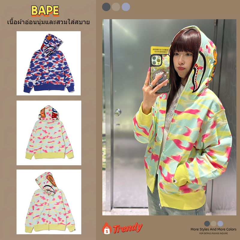 BAPE【ของแท้ 100 %】เสื้อฮู้ดและเสื้อสเวตเตอร์ Camouflage Shark