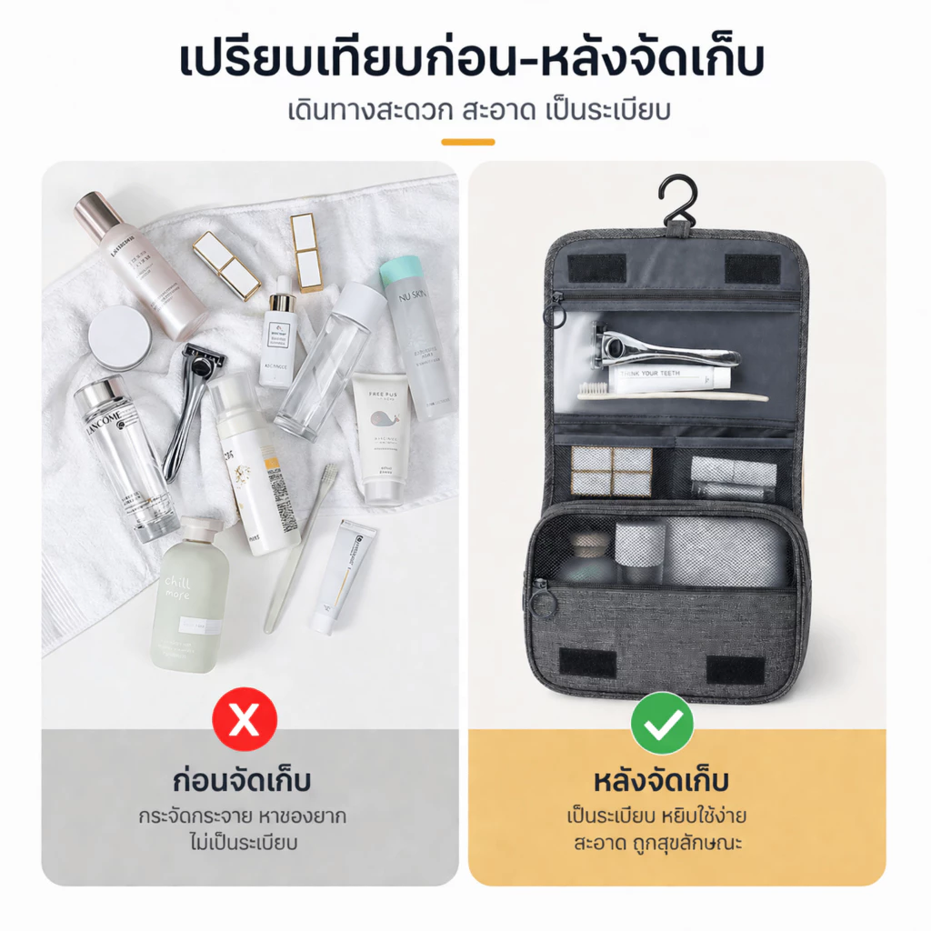 กระเป๋าอาบน้ำแบบแขวน จัดระเบียบอุปกรณ์อาบน้ำและเครื่องสำอาง thumbnail 3