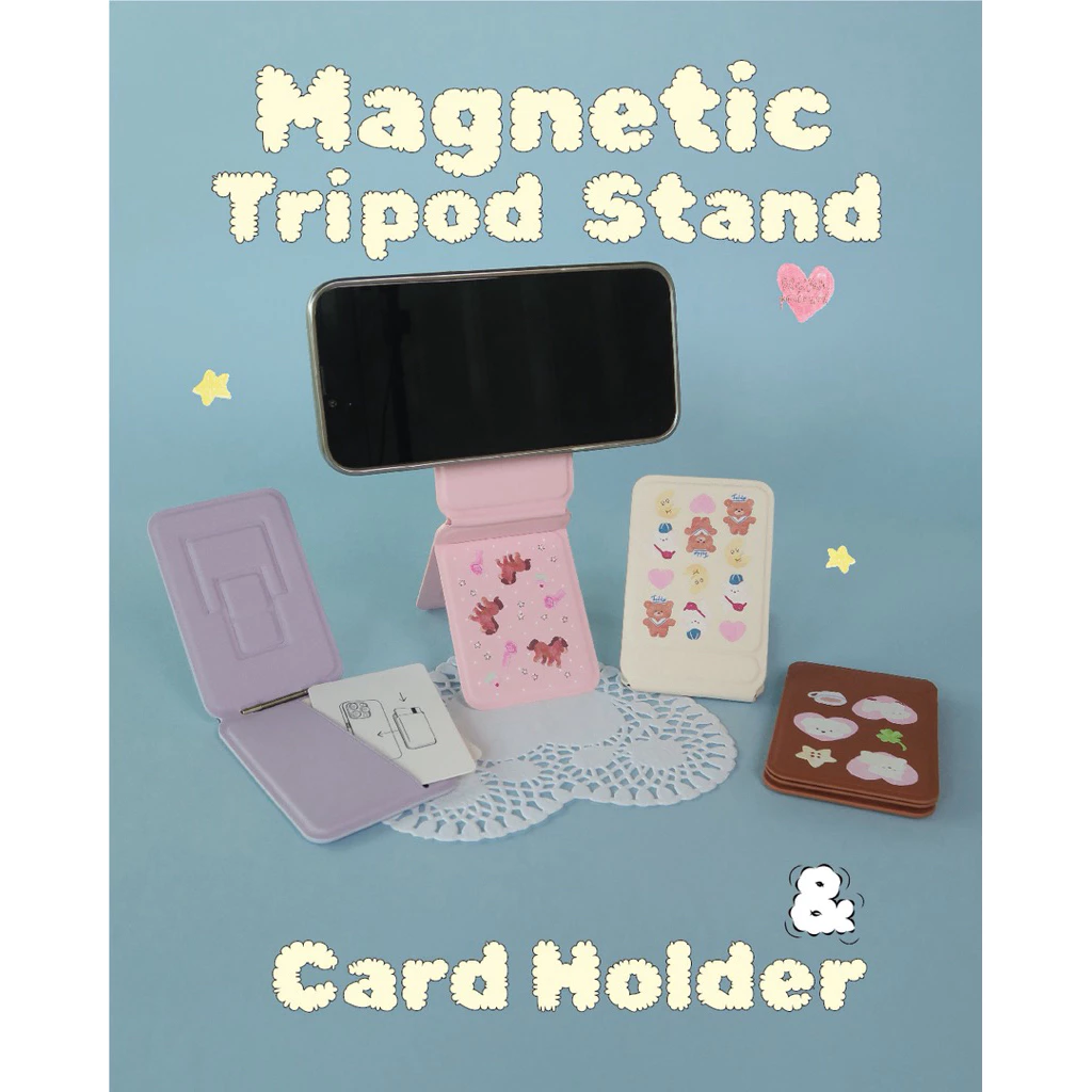 Magnetic Tripod Stand & Card Holder ขาตั้งมือถือมีแม่เหล็ก ใส่บัตรได้ ใครสายคอนเท้นเหมาะมาก! | Plaifah.postcard🐾🐎