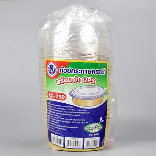 [ยกแพค] ชามกระดาษคราฟท์ พร้อมฝา OPS รุ่นพิเศษไอน้ำไม่เกาะ ชามกระดาษ Food Grade เข้าไมโครเวฟได้ ขนาด 500-1500 ml.