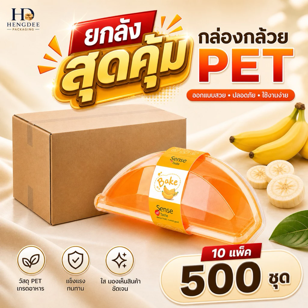 กล่องเค้กกล้วย กล่องใส เบเกอรี่ 500 ชุด (10x50) ราคาส่ง ยกลัง