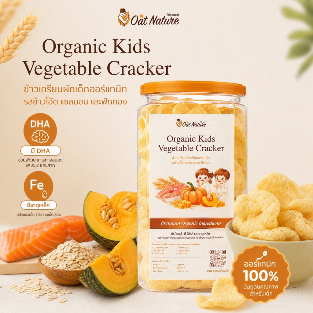 ข้าวเกรียบผักเด็กออร์แกนิก  10 กระปุก #OatNature  Organic Kids Vegetable Cracker