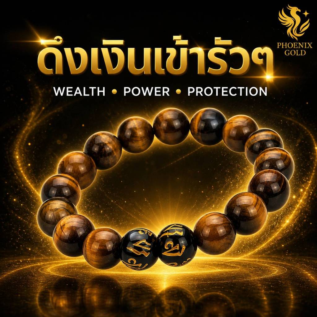 สร้อยข้อมือหินมงคล กำไลหินแท้ พรีเมียม Tiger’s Eye หินนิลดำคาถาทิเบต  ชาย หญิง การเงิน พลังคุ้มครอง
