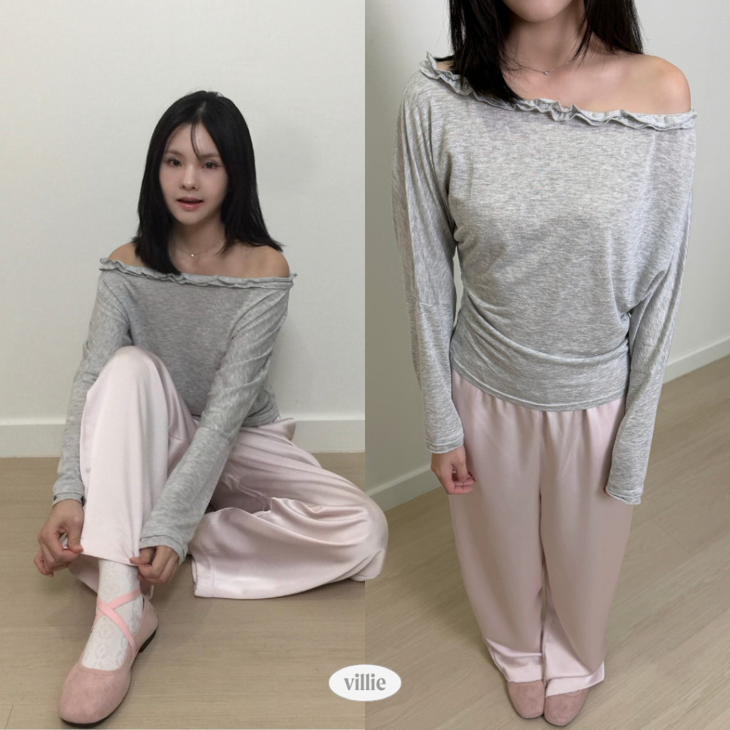 villie Ronnie Top เสื้อปาดไหล่แขนยาวเล่นดีเทลขอบเสื้อ