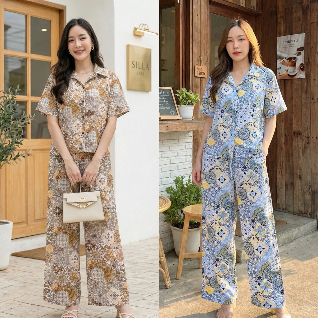 Silla กางเกงขายาว รุ่น Bohemian Pants B08 พิมพ์ลาย เนื้อผ้าไหมอิตาลี ผ้าพริ้วนุ่ม ใส่สบาย ลายสวย