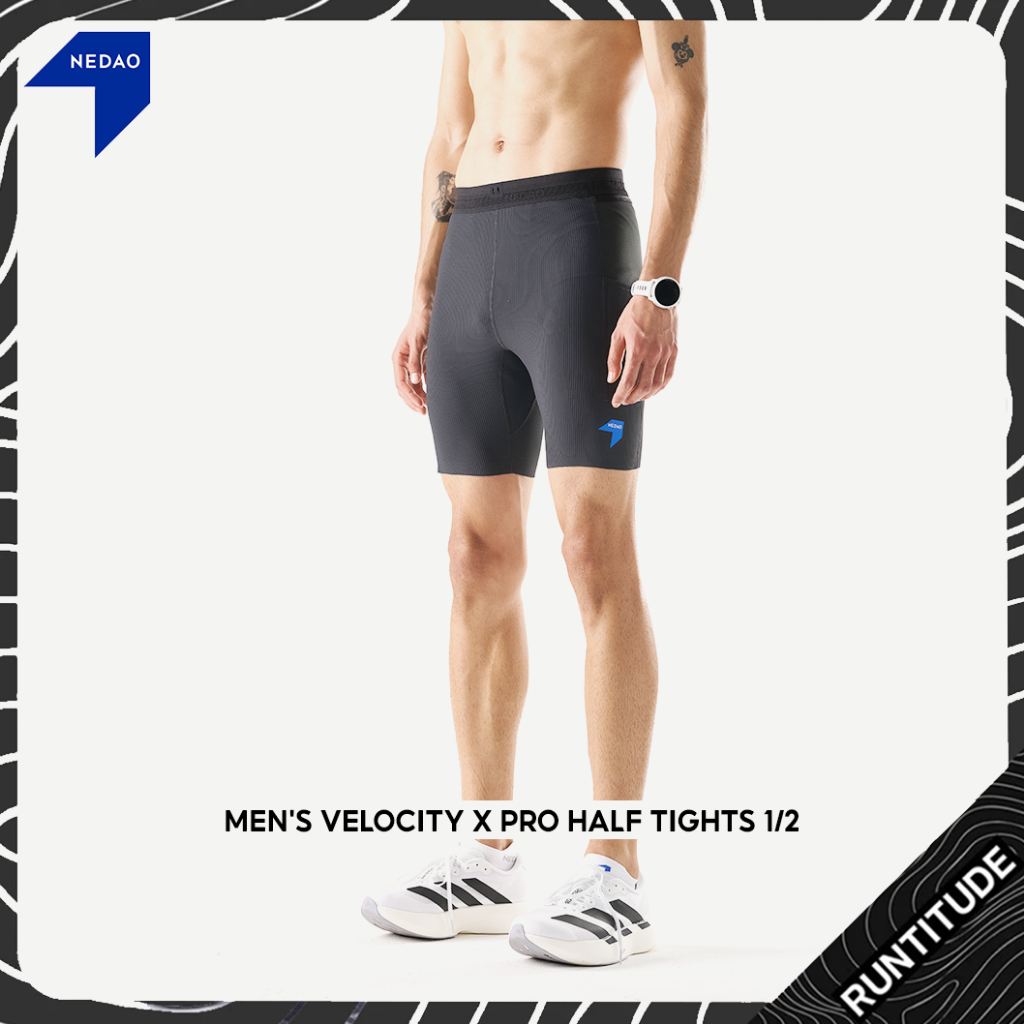 NEDAO กางเกงวิ่ง รัดกล้ามเนื้อ ผู้ชาย รุ่น VELOCITY X PRO HALF TIGHTS 1/2 ผ้าเบา แห้งไว