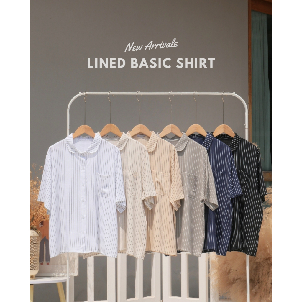 lined basic shirt เสื้อเชิ๊ตผ้าฝ้ายลายทางปกคอบัว