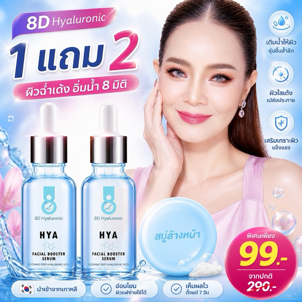 (1 แถม 2) Facial Booster Serum 10ml.) ไฮยา เฟเชียล บูทเตอร์ เซรั่ม บํารุงผิวหน้า