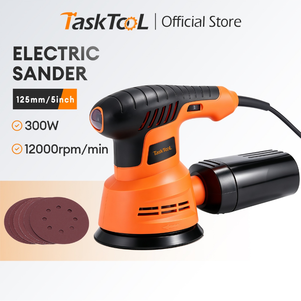 TASKTOOL เครื่องขัด 5 นิ้ว เครื่องขัดกระดาษทราย แบบกลม (ขัดสั่น) 300W Circular Orbital Sander