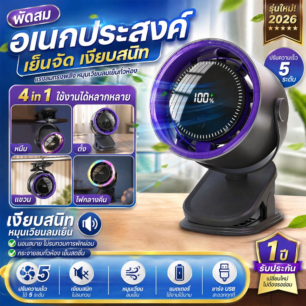 🔥TOP1🔥 พัดลมตั้งโต๊ะ พัดลม พัดลมหน้ากว้าง ปรับระดับแรงลมได้ 100ระดับ ตั้งเวลาปิด3ระดับจอ LED พัดลมไร้สาย พัดลมหน้ากว้าง