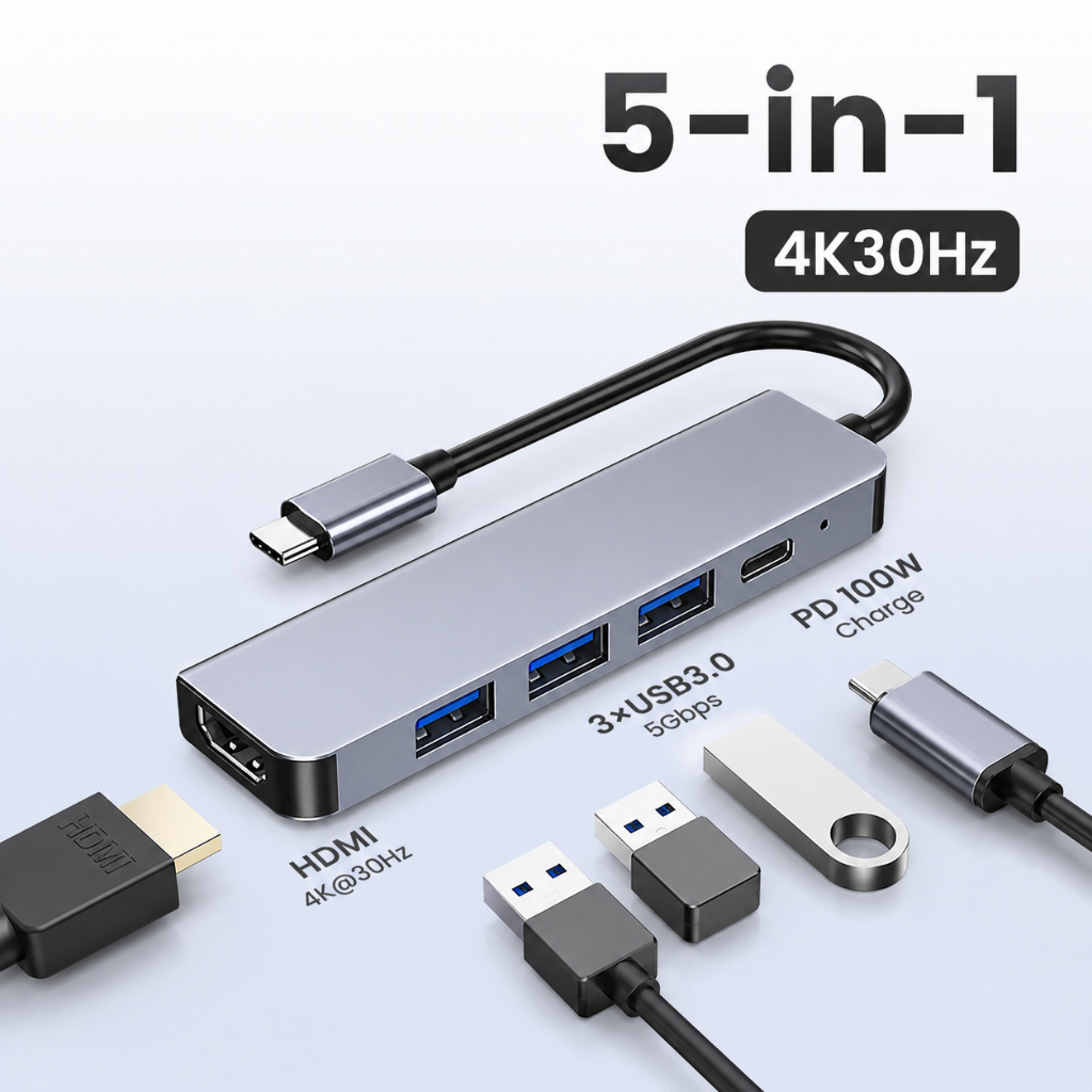 Usb C Hub 4K HDMI 5 in 1 Usb Hub 100W USbC อะแดปเตอร์มัลติฟังก์ชั่นสําหรับ MacBook Pro
