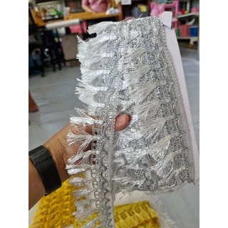 ระบายพู่สีทอง-เงิน เทปทอง พู่ชายครุยกว้าง 5.3-5.5 cm มีแบ่งขาย 5หลา ยกพับ 15 หลา ชายครุยตกแต่งชายผ้า