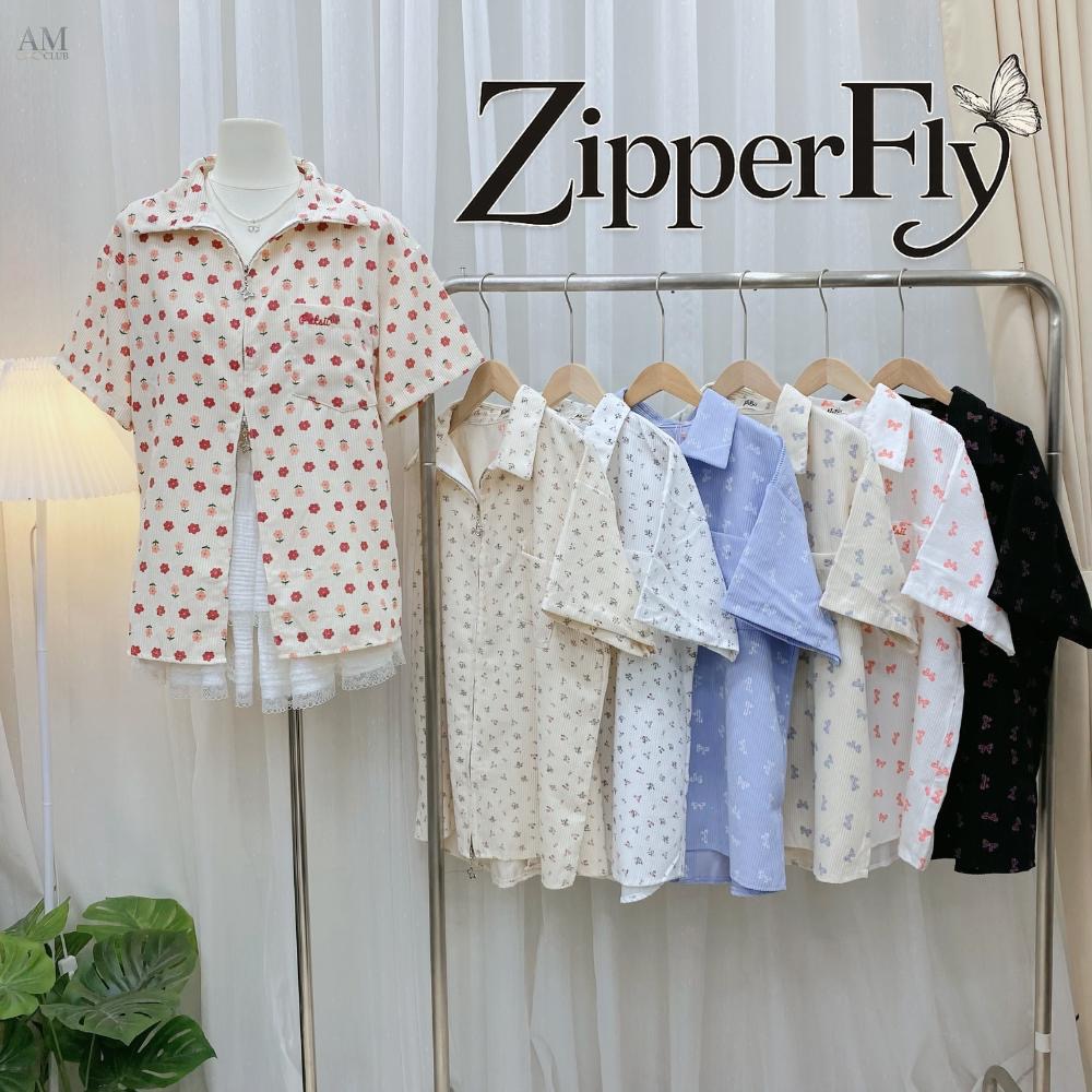 A.M CLUB [เอเอ็ม คลับ] Zipperfly เสื้อเชิ้ตซิปหน้ารูปผีเสื้อ เชิ้ตแขนสั้นผ้าลูกฟูกโอเวอร์ไซส์ซิปหน้ากระดุมหลัง ราคา ถูกที่สุด ดีลบีเคเค