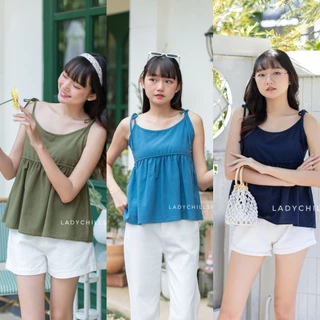 Coco top เสื้อสายเดี่ยวผูกไหล่ ทูโทน งานตัดทางร้าน นางแบบใส่งานจริงถ่าย Ladychillshop