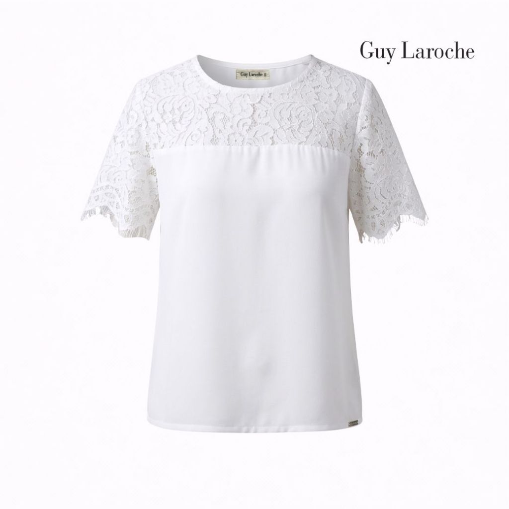 Guy Laroche Woman's Blouse Luxury lace white เสื้อผู้หญิง คอกลม แขนสั้น สีขาว GCAFWH
