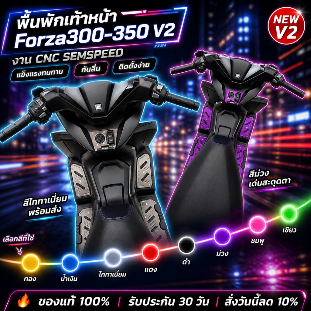 SEMSPEED พื้นพักเท้าหน้า Forza 350/300 8 สี ลายยางกันลื่น ใช้ได้แม้ฝนตก