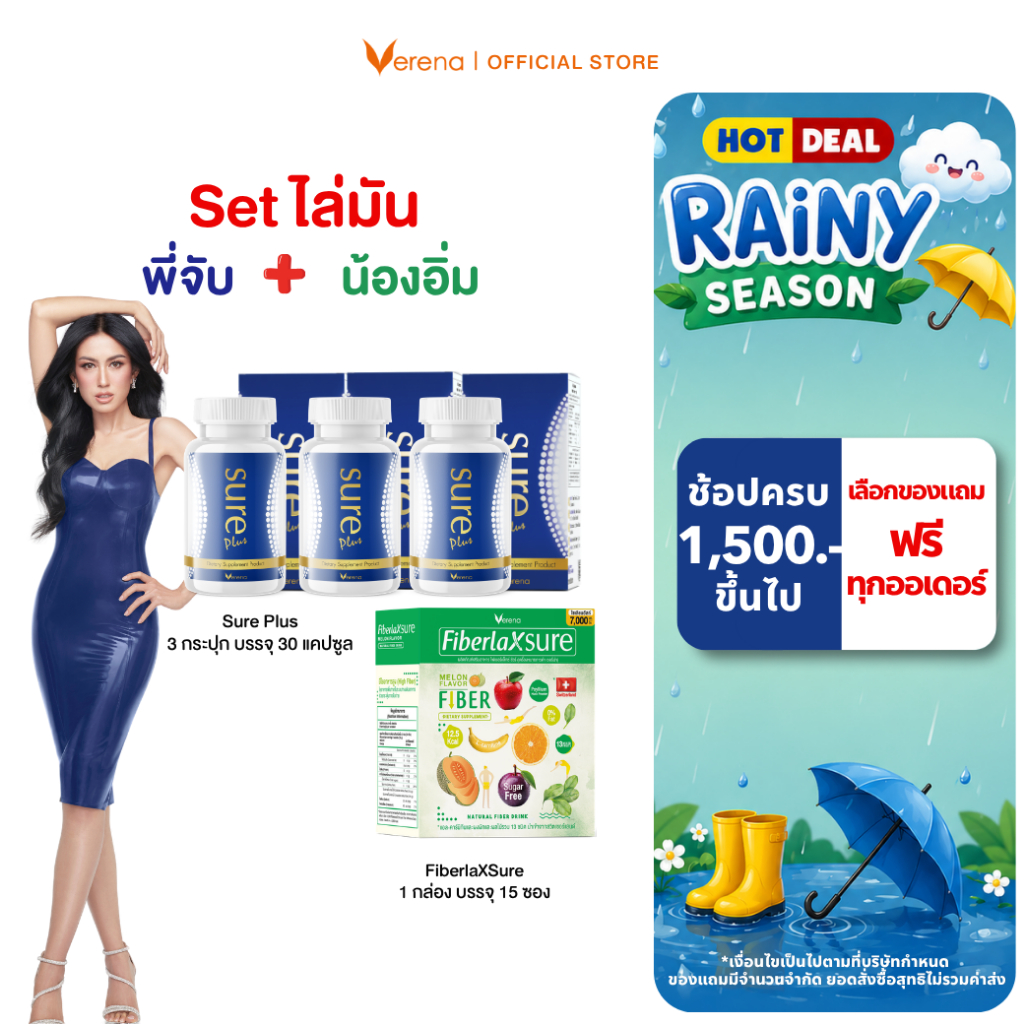 [SET ไล่มัน] Sure Plus(30 แคปซูล) 3 กระปุก+FiberlaX Sure(15ซอง) 1 กระปุก เพื่อสุขภาพ [ส่งไวมากคร๊าบ]