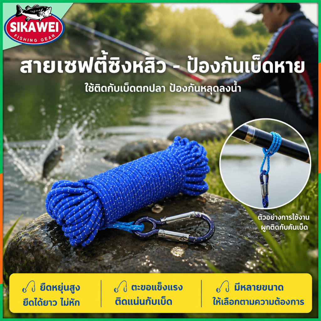 Sikawei สายเซฟตี้ ชิงหลิว สายเซฟตี้ตกปลา อุปกรณ์ตกปลาชิงหลิว ทางร้านสุ่มสีให้นะคะ ราคาต่อชิ้น