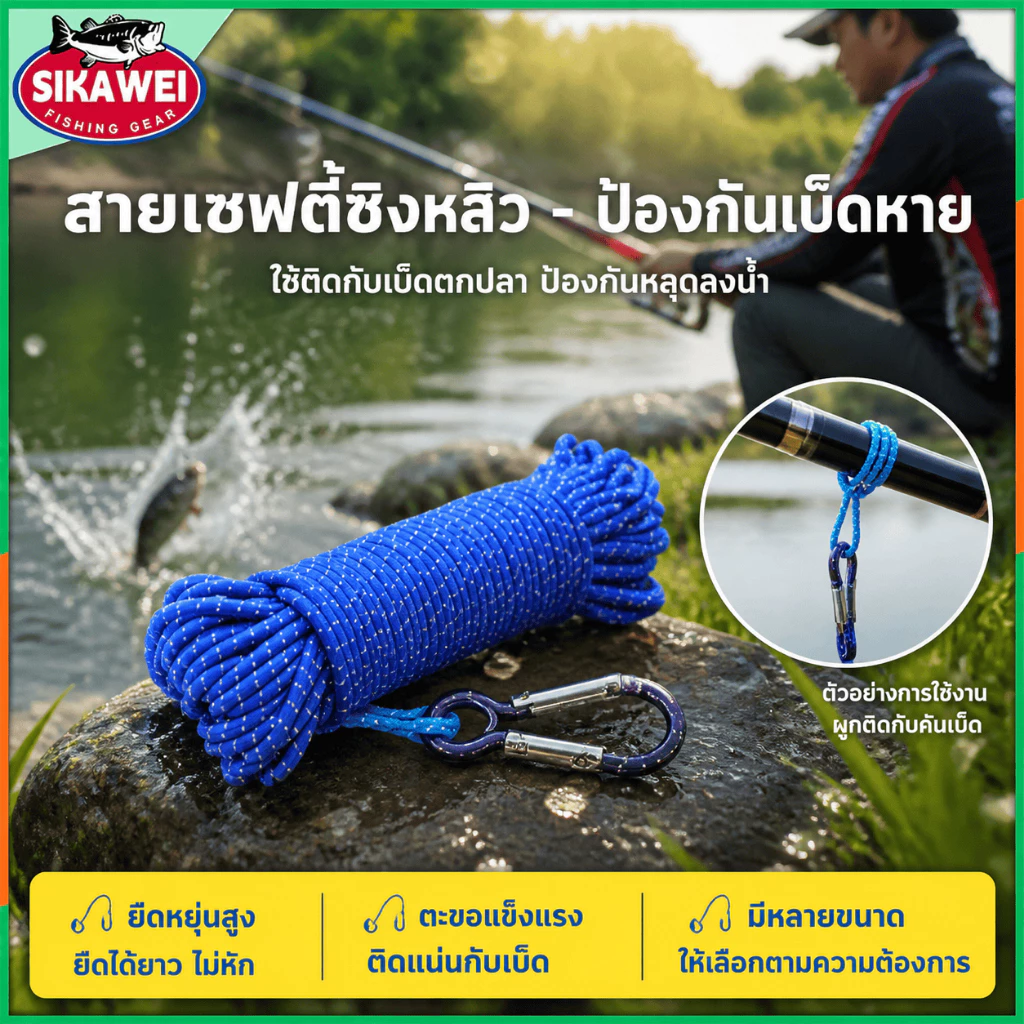 Sikawei สายเซฟตี้ ชิงหลิว สายเซฟตี้ตกปลา อุปกรณ์ตกปลาชิงหลิว ทางร้านสุ่มสีให้นะคะ ราคาต่อชิ้น