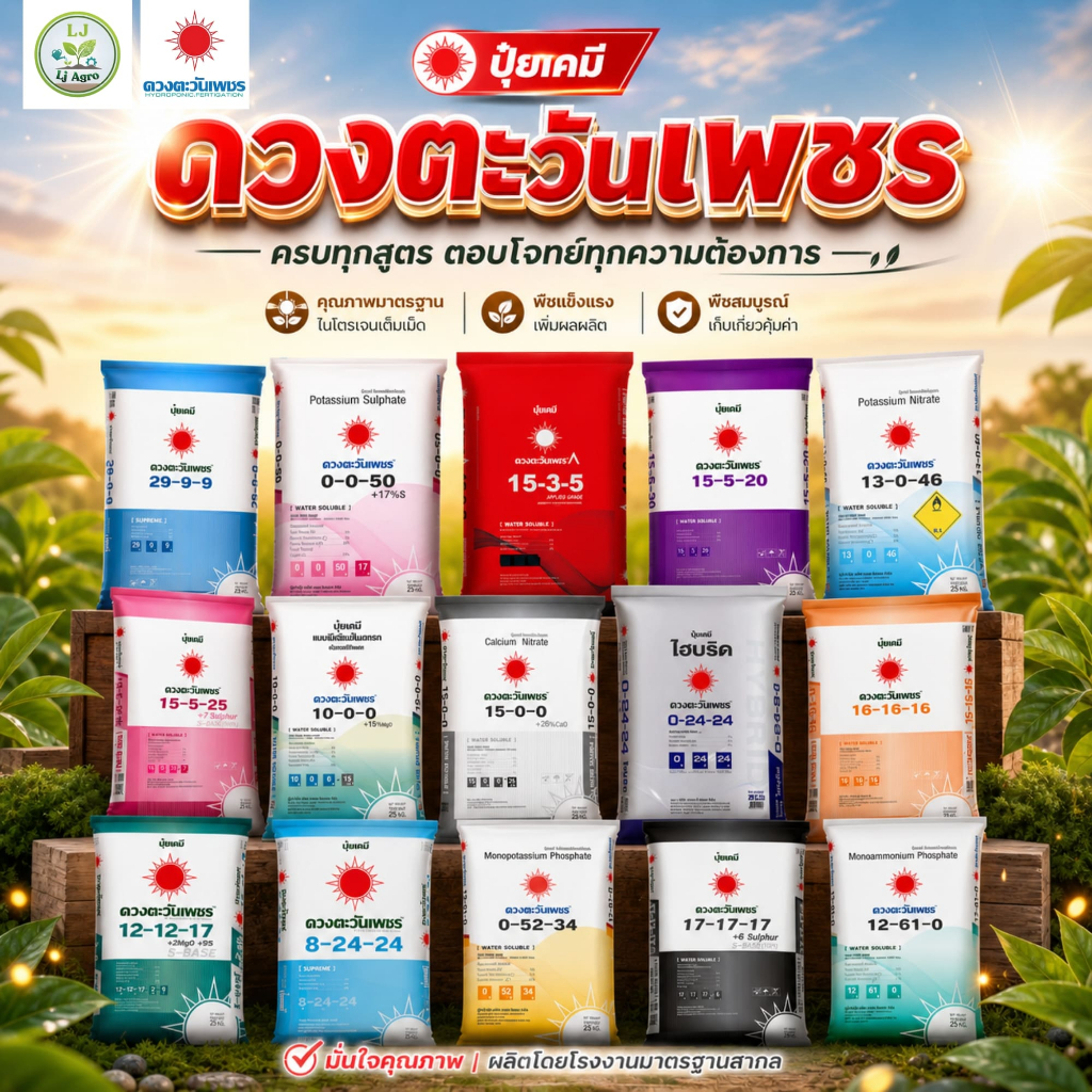 (ยกกระสอบ25kg) แม่ปุ๋ย ปุ๋ยเกล็ด ปุ๋ยไฮโดรโปนิกส์ ปุ๋ยระบบน้ำ 15-0-0 , 0-52-34 , 13-0-46 , 12-61-0 ,