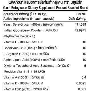 [1แถม1] ยีสต์เบต้ากลูแคน Yeast Betaglucan [1,3-1,6] ตรา บลูเบิร์ด ขนาด 600 มิลลิกรัม 60 แคปซูล