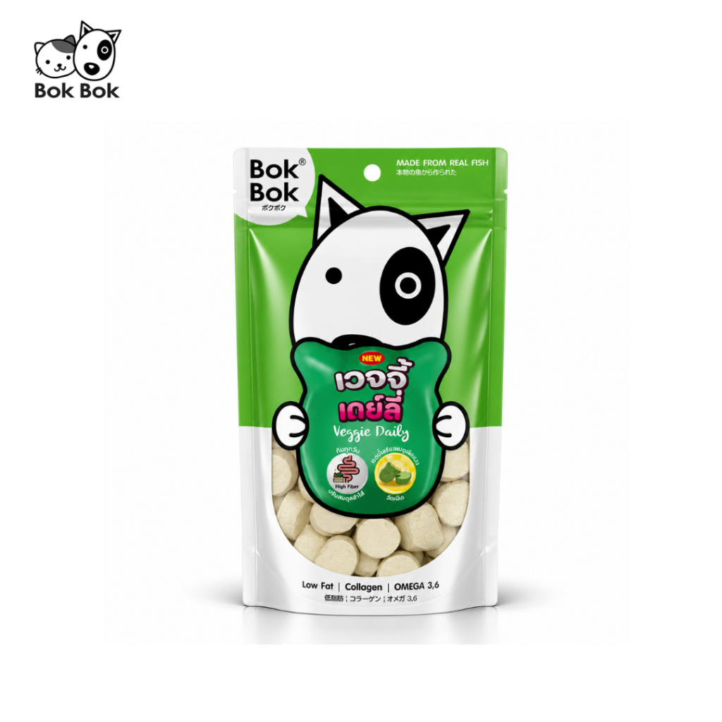 Bok Bok เวจจี้เดย์ลี่ นมแพะผสมผัก ปลา 50/150g บำรุงสุขภาพสุนัขทุกวัย Veggie Daily Petus Kingkaew
