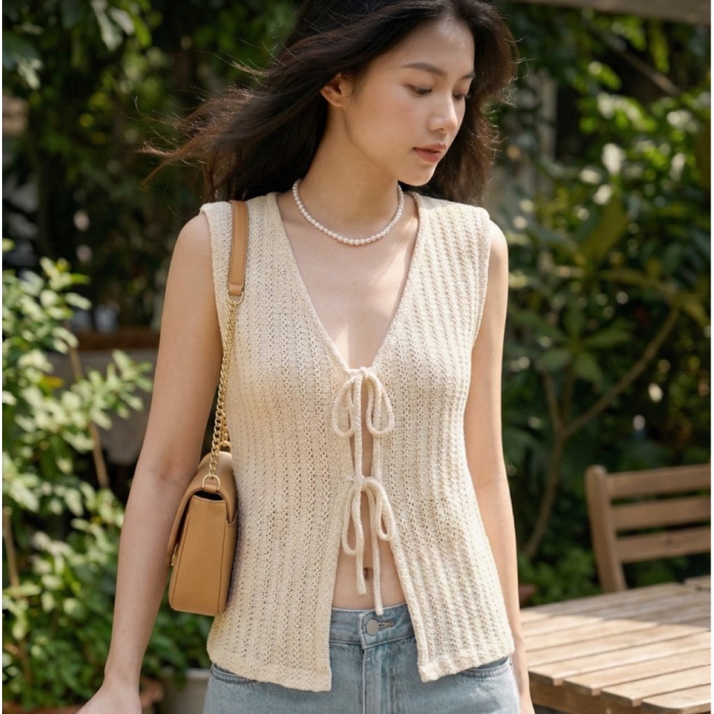 เสื้อผ้าถัก เนื้อนุ่ม Moren Soft Knit ใส่สบาย ไม่ร้อน ดีไซน์ผูกหน้า