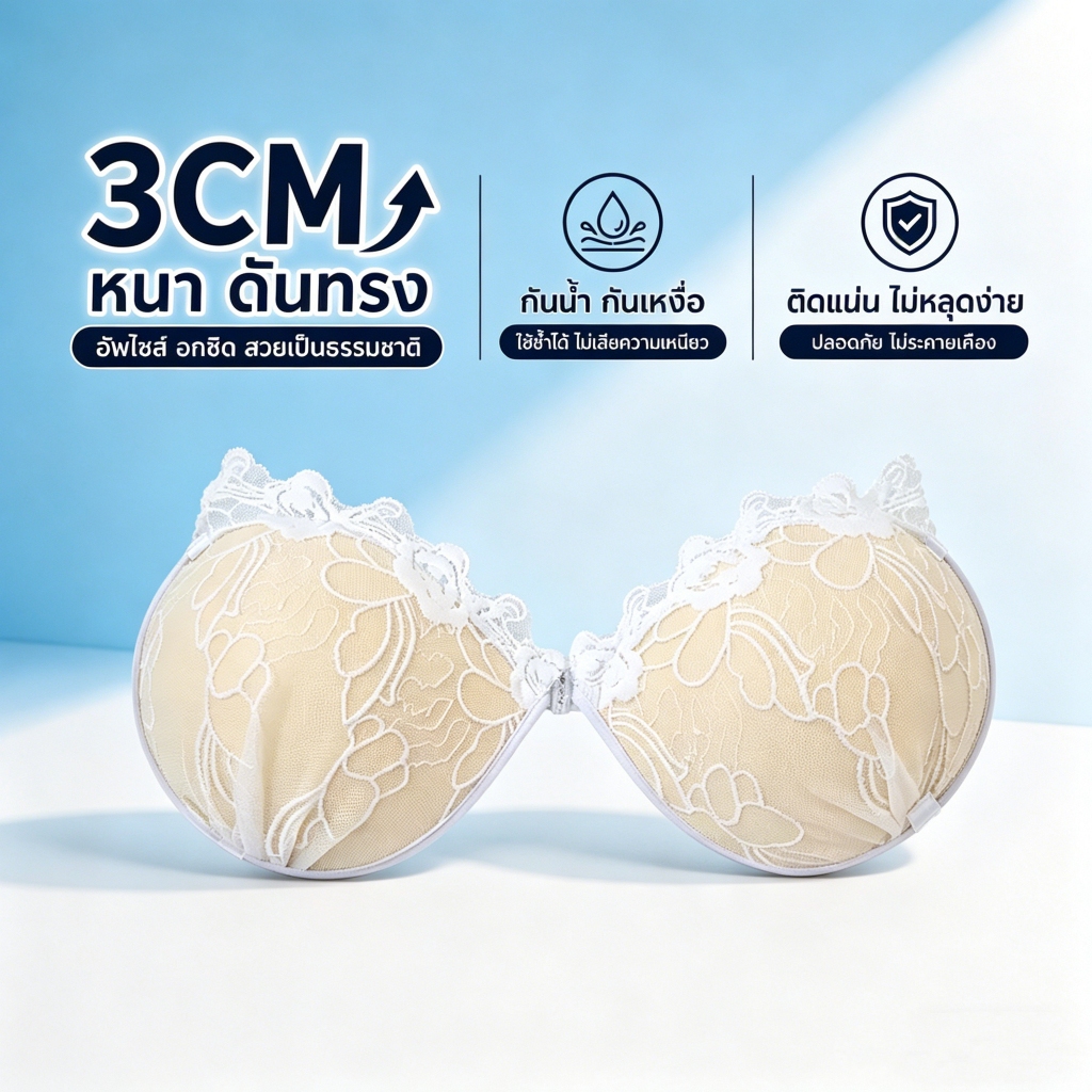 Palyo บราปีกนก ลูกไม้ ดันทรง หนา3CM อกชิด เก็บทรง ติดแน่น ใส่สบาย พร้อมสายใส #003