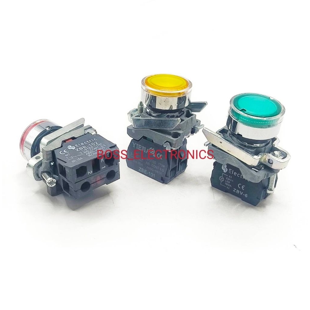 1ตัว สวิตช์กดไม่ล็อค กดติดปล่อยดับ 22มิล ไฟ 24VDC 220VAC Push Button Switch 22MM XB4-BW XB4-BW3361 X