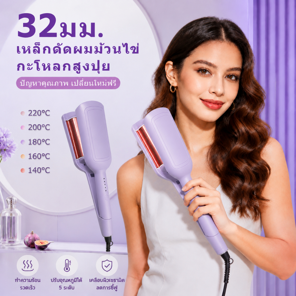 🔥【สินค้าพร้อมส่ง】เครื่องม้วนผมอัตโนมัติ 32มม ลอนมาม่า ลอนเมอร์เมด ร้อนเร็ว ปลอดภัย เหมาะมือใหม่
