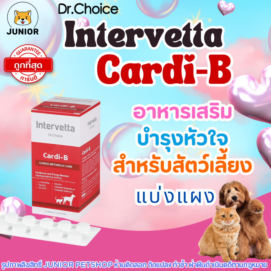Dr. Choice Cardi-B (คาร์ดิ-บี) อาหารเสริมบำรุงหัวใจและเสริมระบบเผาผลาญ สำหรับสุนัขและแมว แยก 1 แผง