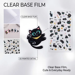 สติกเกอร์เล็บแมวหมาน่ารัก คาวาอี้ แมวดำ การ์ตูนสัตว์ ตกแต่งเล็บ DIY สไตล์น่ารัก