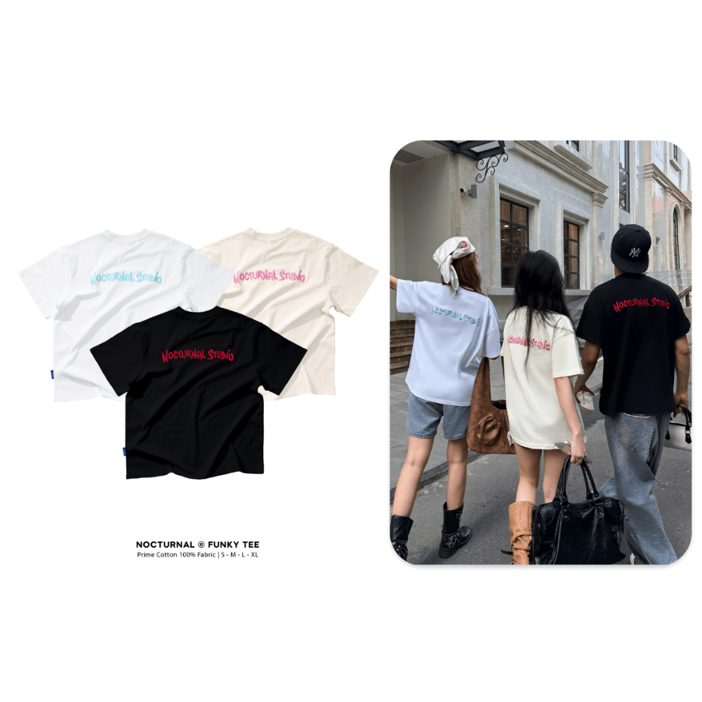 NOCTURNAL Funky Tee ผ้า Prime Cotton สำหรับผู้ชายและผู้หญิง สไตล์ Vietnam Brand