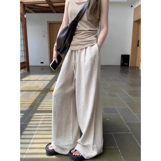 Beryl 🌻กางเกงขายาวใส่สบายๆ กางเกงสายฝอผู้หญิง สีพื้น สไตล์ลำลองหลวมๆ ย้อนยุค สไตล์ขี้เกียจเกาหลี