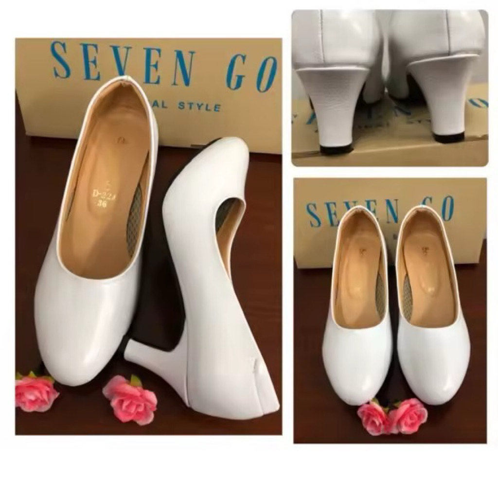 รองเท้าคัชชูขาว SEVEN - GO รองเท้าคัชชูพยาบาล ส้นสูง 2 นิ้ว ราคาถูกที่สุด *แนะนำ+เพิ่ม 1 ไซด์จากที่ใส่ปกติ