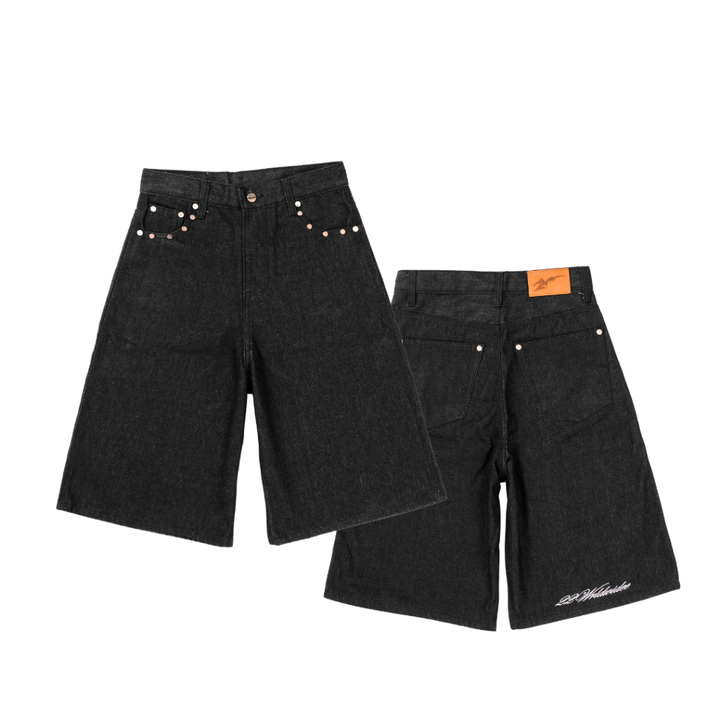 (🔥จัดส่งด่วน 1 วัน!) 22wrldwidee Midnight Stud Jorts กางเกงยีนส์ผ้ายีนส์ ทรง jort แมทง่าย (OC165)