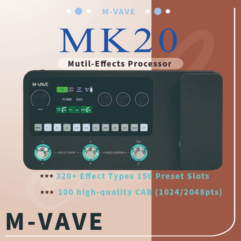 M-VAVE MK-20 กีตาร์มัลติฟังก์ชั่นและเบส Multi Effects Pedal ในตัว 120 AMP โทนและ 10 เอฟเฟกต์โมดูล MI