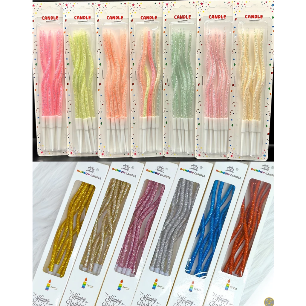 เทียนวันเกิดแบบเกลียว สีกลิตเตอร์ KT(พร้อมส่ง)